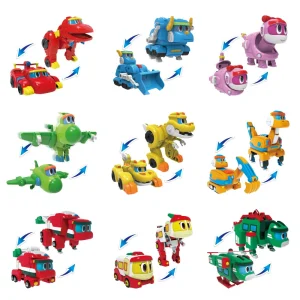 9pcs/set ABS Min Gogo Dino Deformation Robot to Dinosaur Toy Action Figures Transformation Car Airplane Motorboat Crane toys