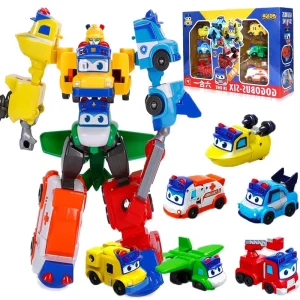 6 IN 1 ABS GGBOND Gogo Bus Transformation Car Toy Action Figures Ambulance/Police/Fireman Slide Toys for Kids Gift