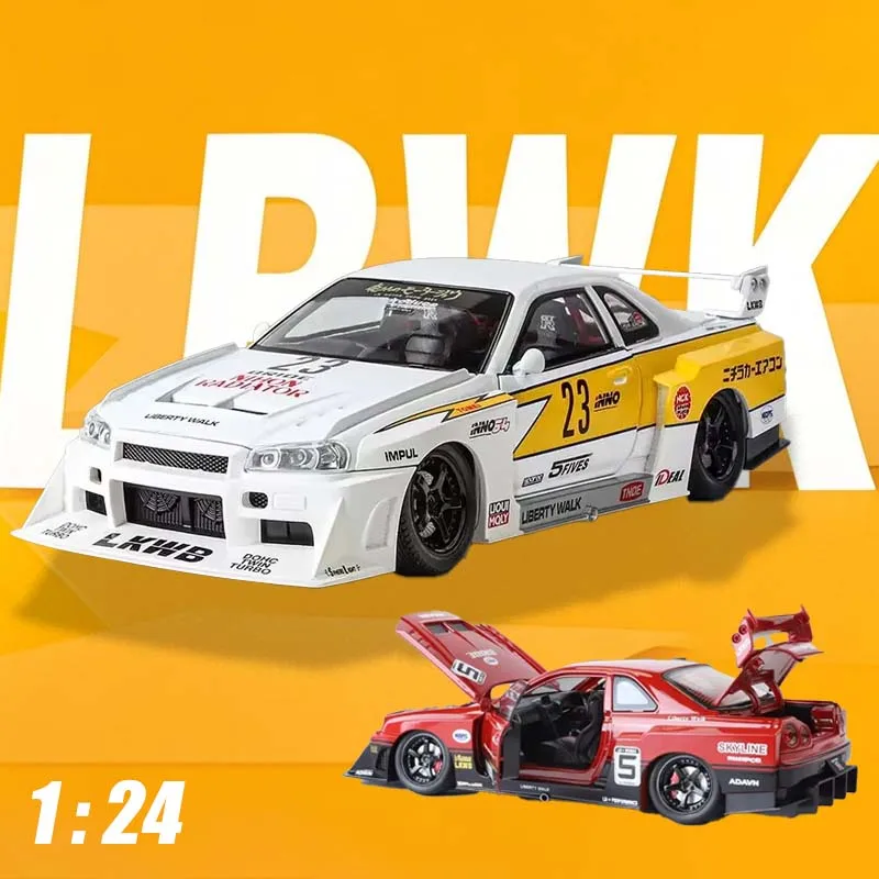 kf-Se1167888ca884ed2b91ad3e5eb9df212b 1:24 Scale GTR R34 Wide Body Alloy Model Decorate Sports Car With LED Lights Engine Sound Effects Diecast Collectible Toys Gifts - Image 1