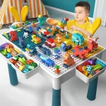 2025 New Six-in-One Children's Building Blocks Toy Study Activity Table and Chairs Large Panel Particle Table Birthday Gifts Toy